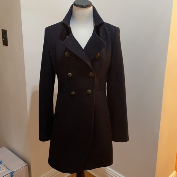 DKNY Navy Wool Jacket Pea Coat with double lane buttons - Picture 2 of 9